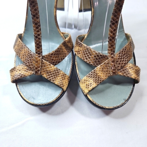 Gucci Brown Snakeskin Print Leather Sandals Size 35.5 - Picture 3 of 9